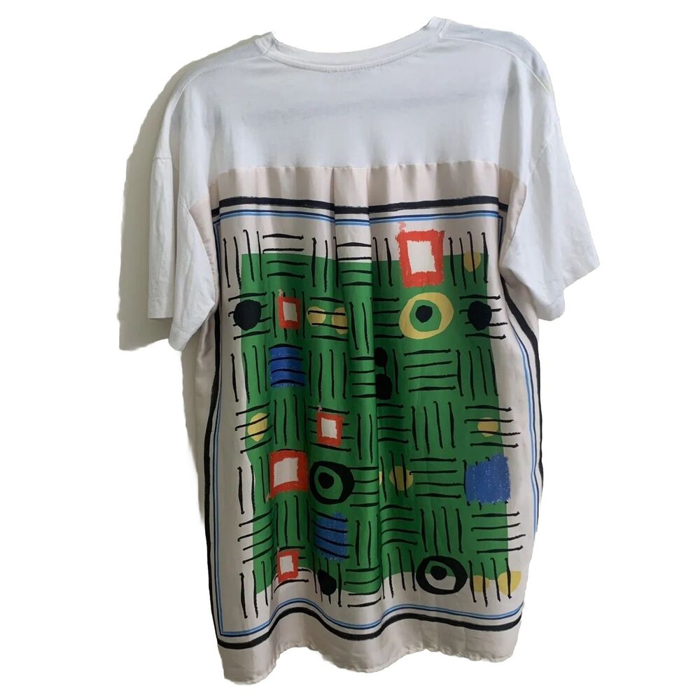 Zara Scarf White multicolor Tshirt Short Sleeves Women’s Size M front is white